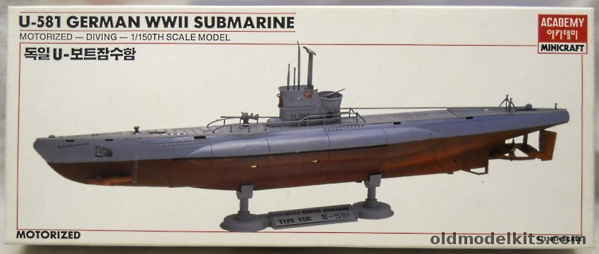 Academy 1/150 U-581 Type IX-B U-Boat Submarine - Static or Motorized with Diving Action, 1410 plastic model kit